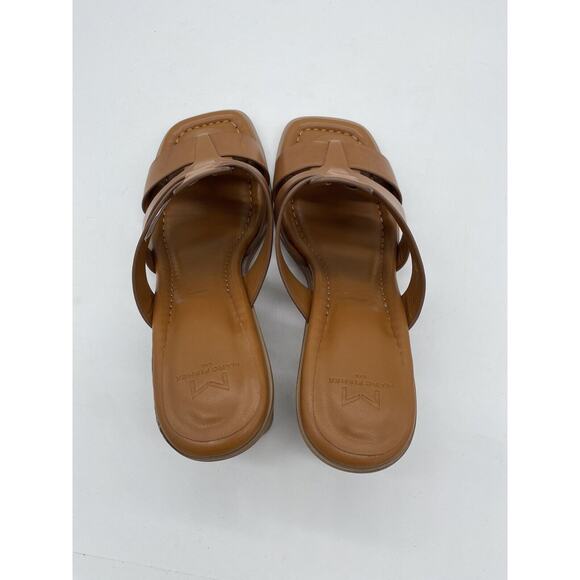 New Marc Fisher LTD Louisa‎ Leather Block Heel Slip On Mules Woven Tan Size 10M - Picture 6 of 8